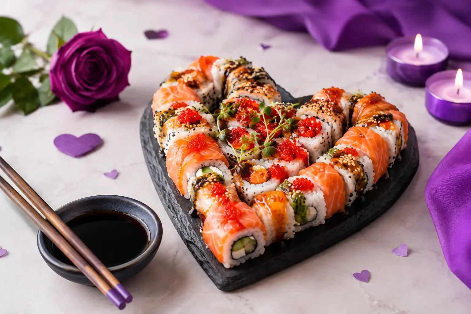 Zamówienie walentynkowe - przykład na sushi